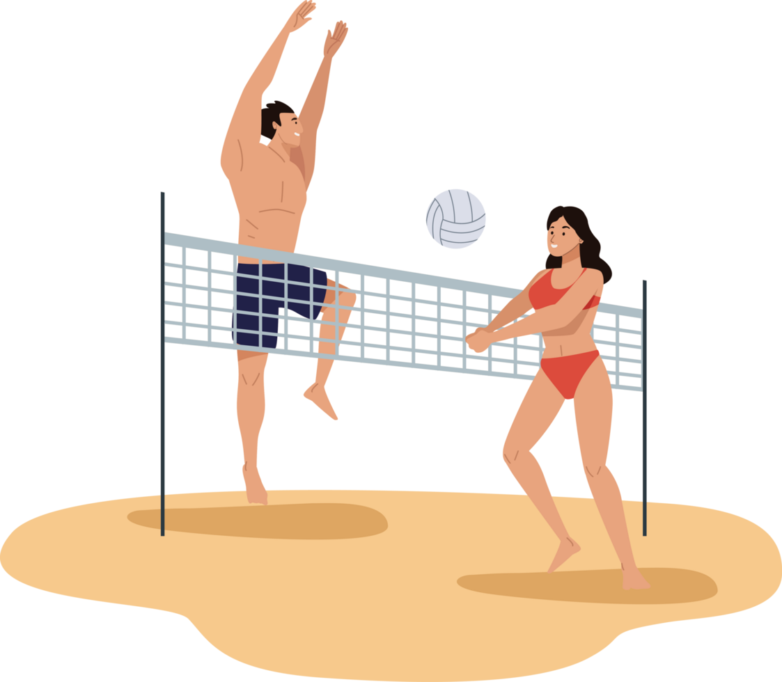 happy volleyball players couple png