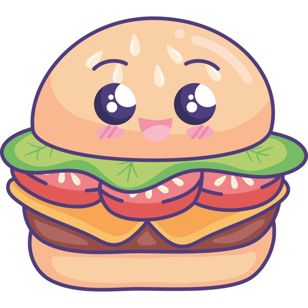 Hamburger kawaii snel voedsel png