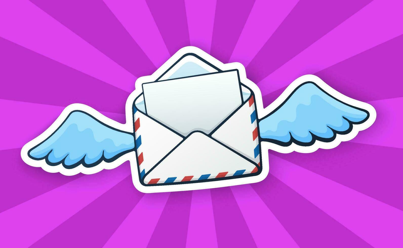 Sticker of flying opened envelope with wings vector