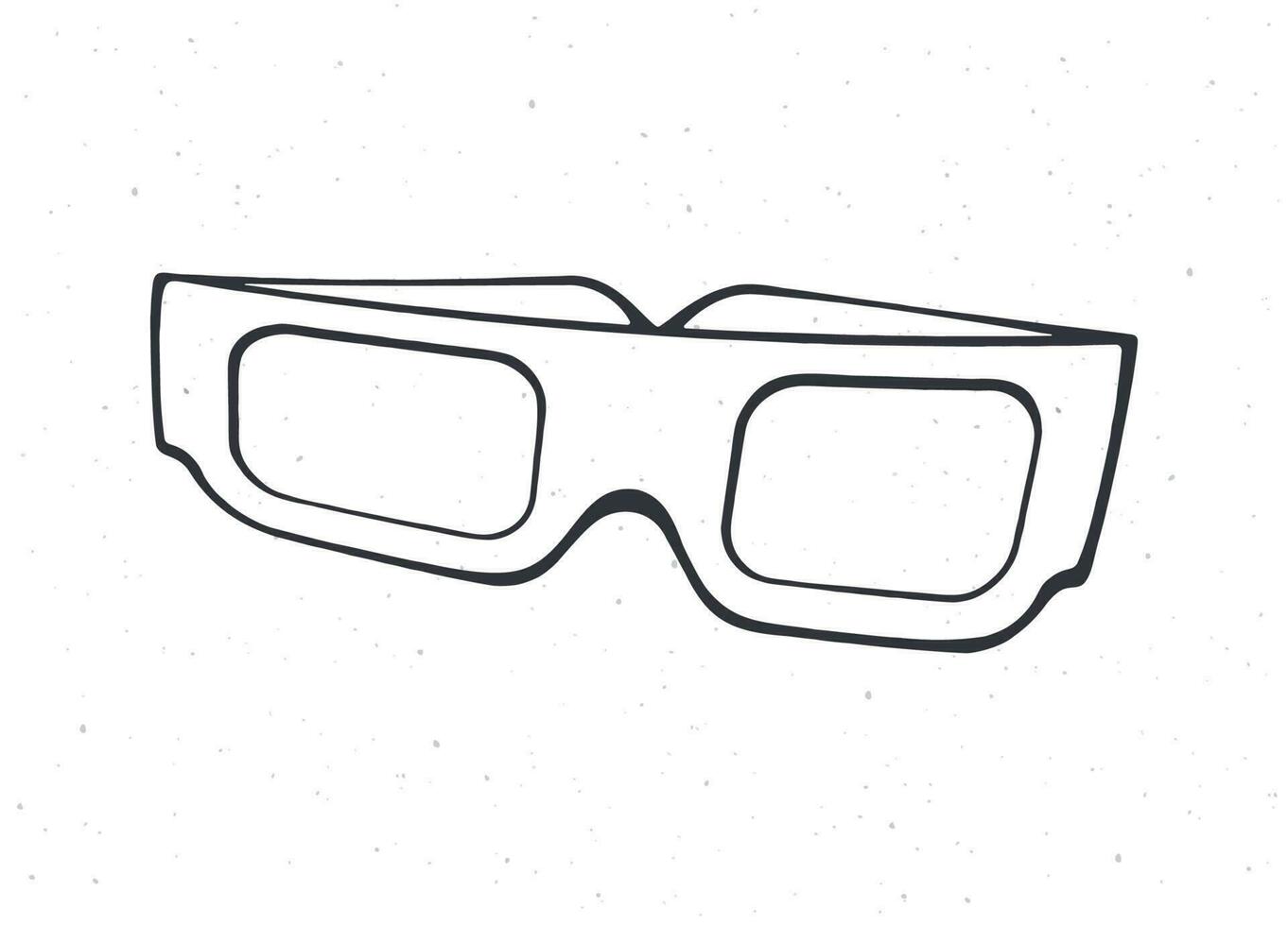 dibujos animados papel 3d lentes frente vista. describir. símbolo de el película industria. estéreo retro lentes para tridimensional cine. vector ilustración. mano dibujado bosquejo. aislado blanco antecedentes