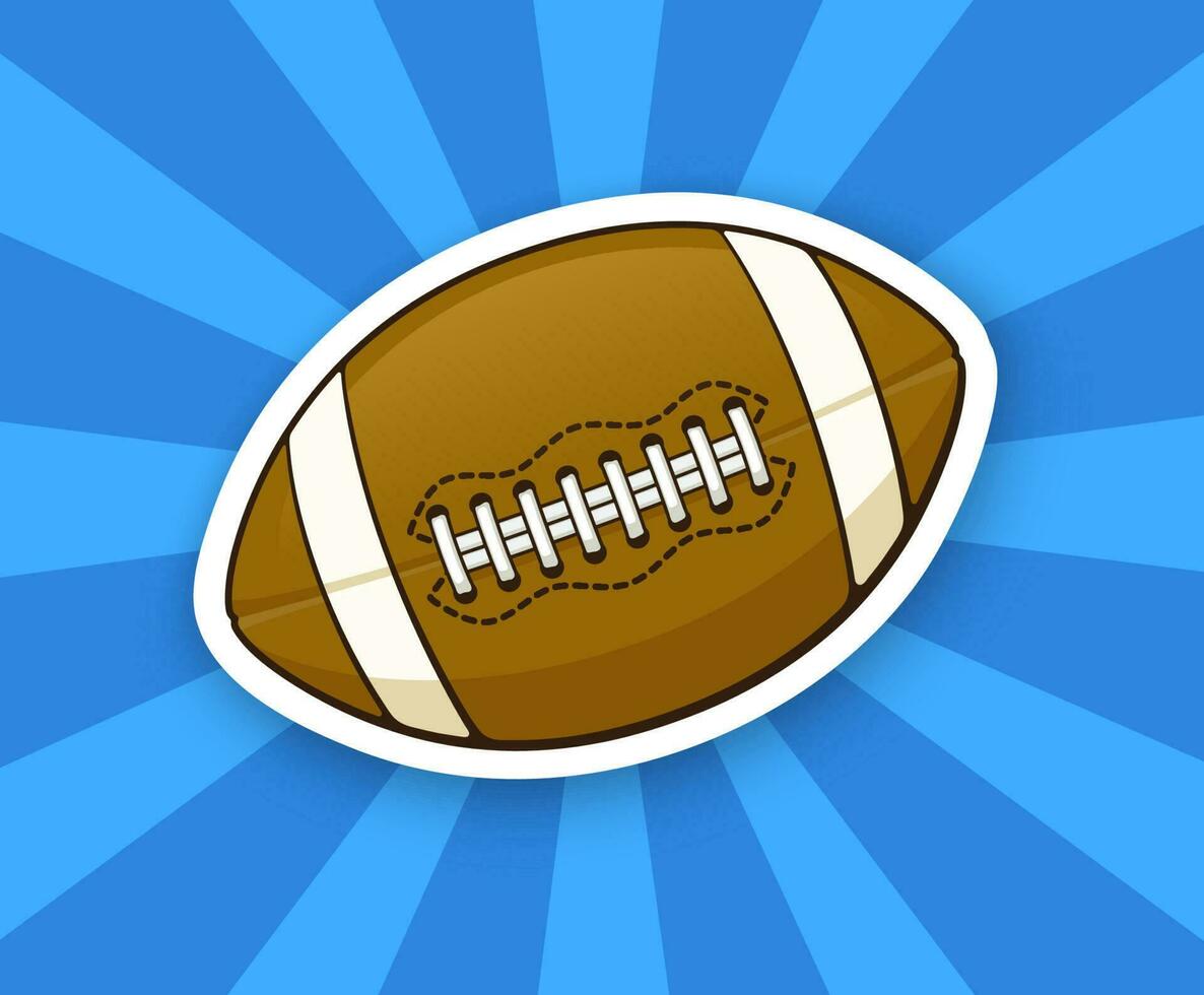 Leather American football ball. Sports equipment. Cartoon sticker in comics style with contour vector