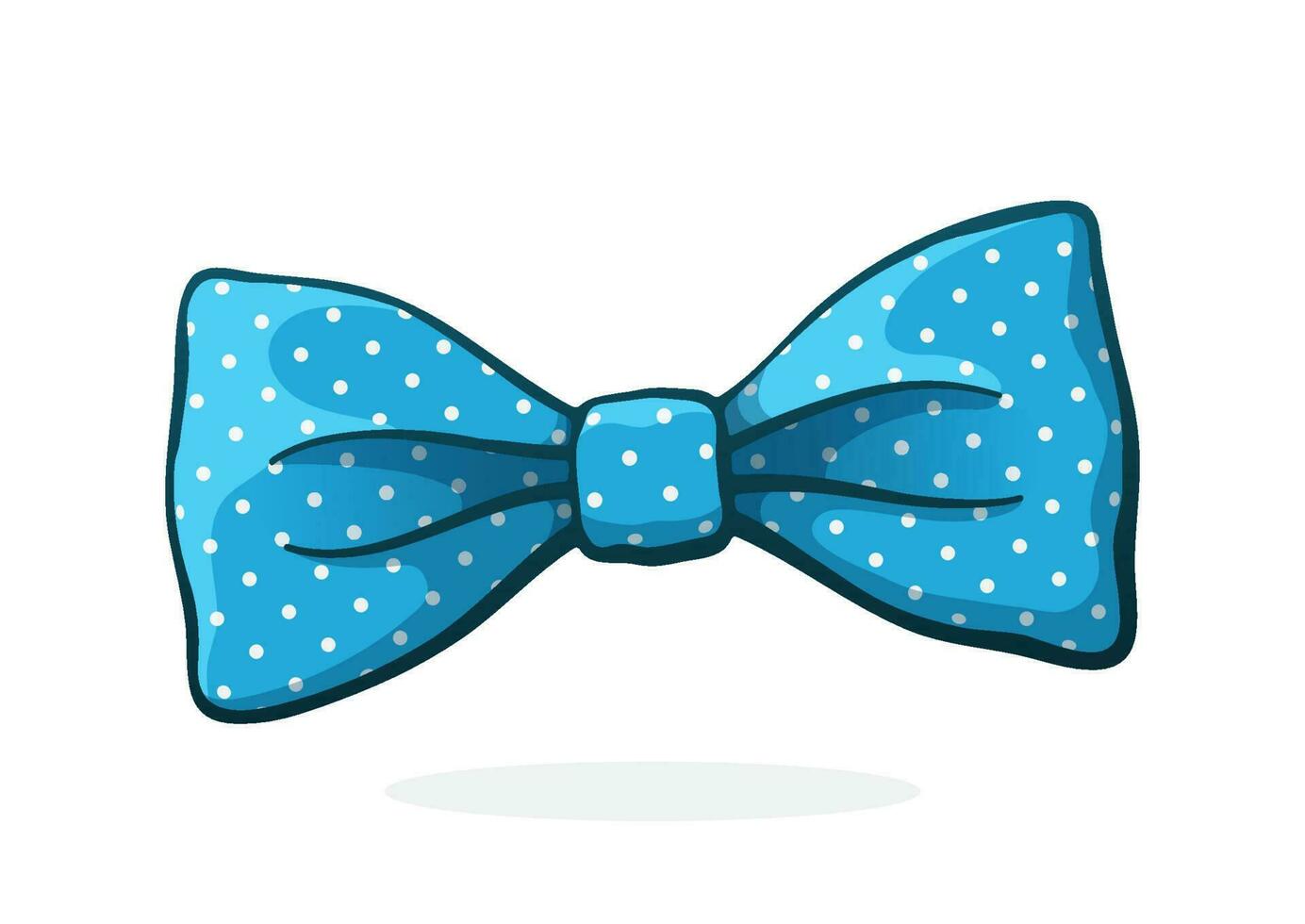 Blue bow tie with print a polka dots.  Hand drawn print with contour. Vintage elegant bowtie. Men's clothing accessories vector