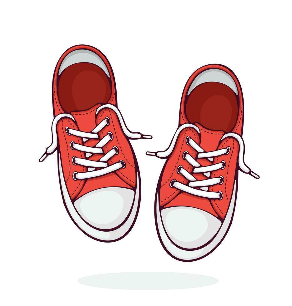 par rojo textil zapatilla de deporte con caucho dedo del pie y suelto cordones vector