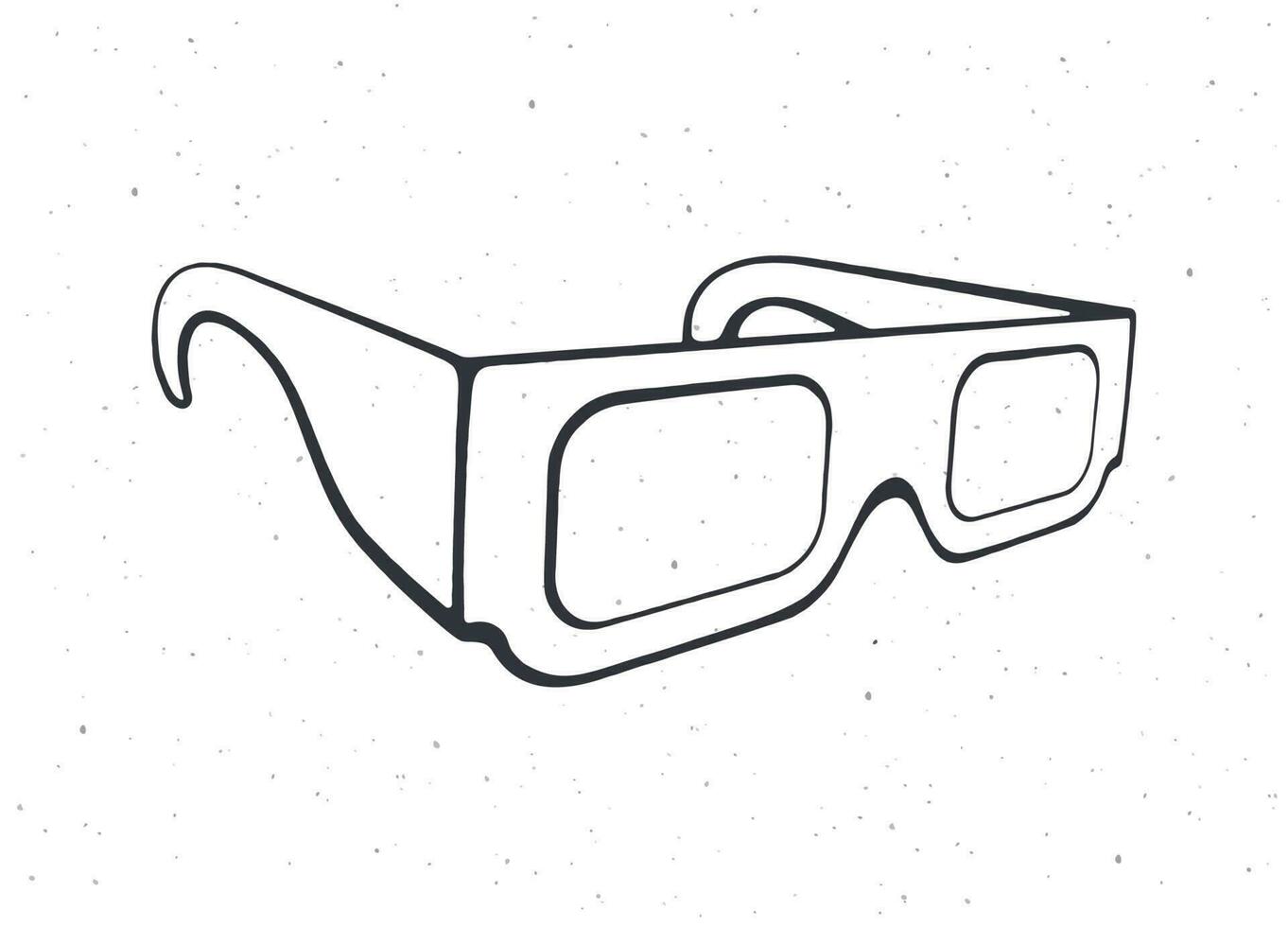 Outline of paper 3d glasses isometric view. Stereo retro glasses for three-dimensional cinema. Symbol of film industry. Vector illustration. Hand drawn black ink sketch, isolated on white background