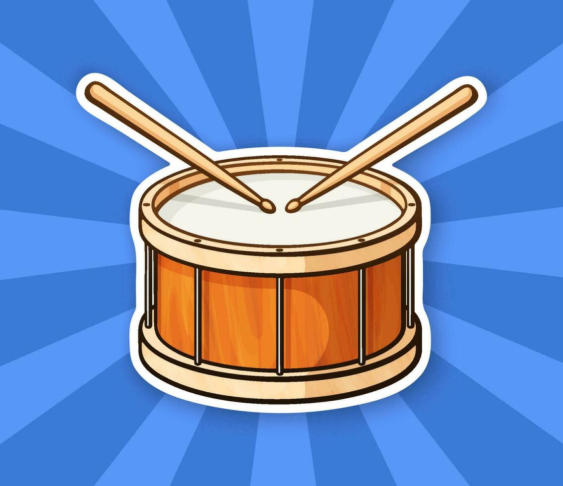 Sticker of classic wooden drum with drumsticks vector