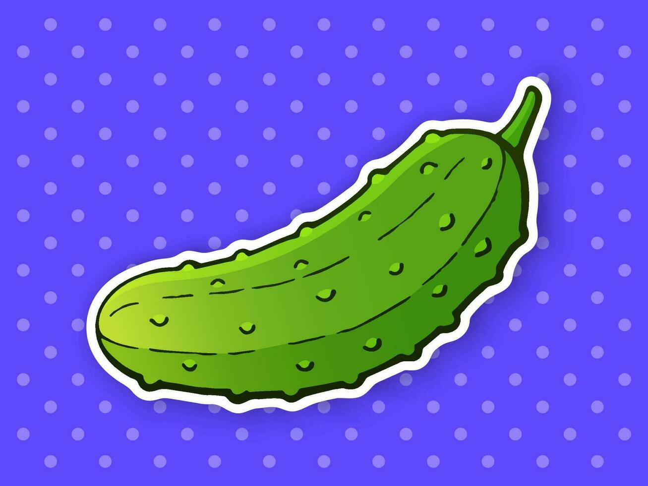 Sticker of green cucumber with a stem vector