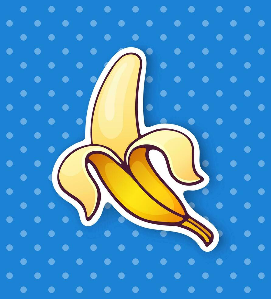 Peeled banana. Healthy vegetarian food. Cartoon sticker in comics style with contour. vector