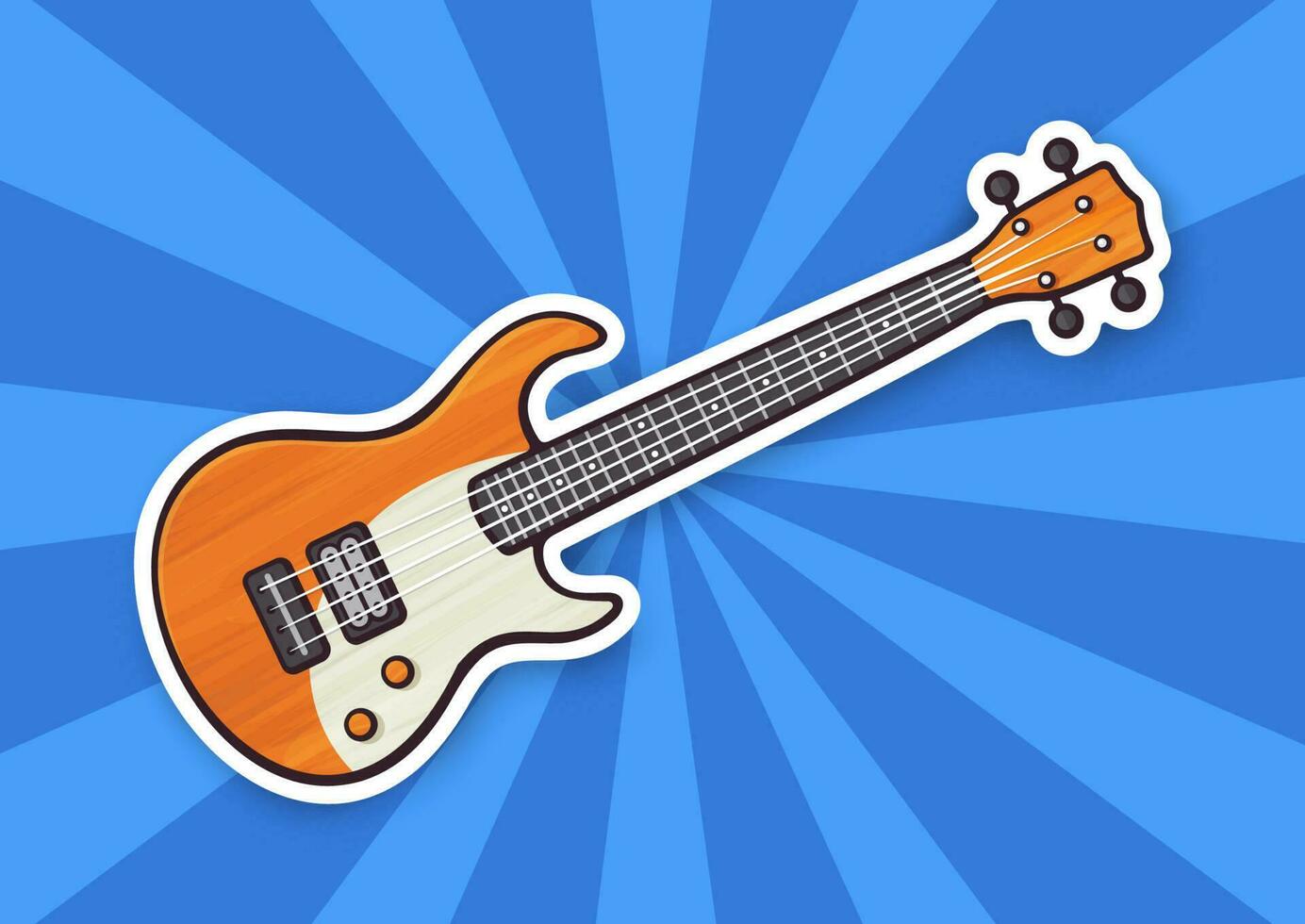 Sticker of wooden rock electro or bass guitar vector