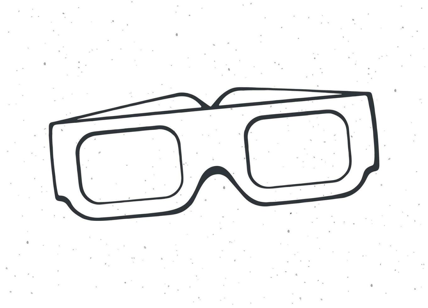 Outline of Paper 3d glasses front view. Stereo retro glasses for three-dimensional cinema. Symbol of the film industry. Vector illustration. Hand drawn black ink sketch, isolated on white background