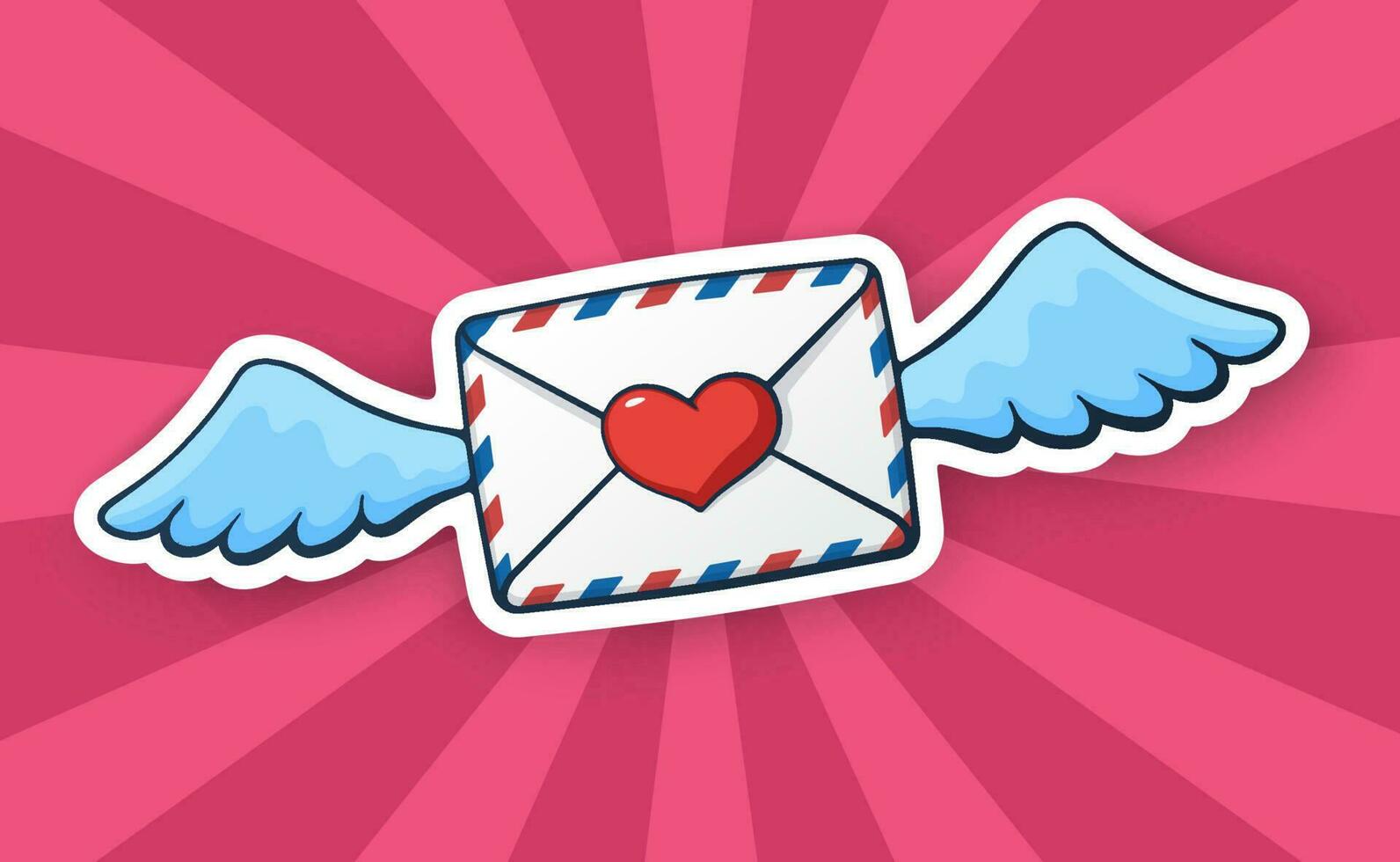 Sticker of flying closed envelope with wax heart and wings vector