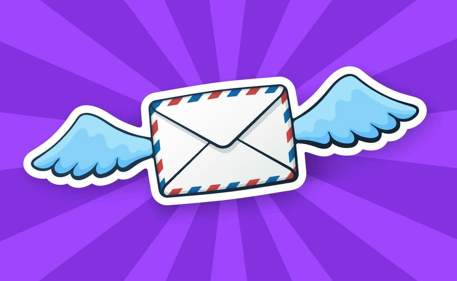 Sticker of flying closed envelope with wings vector