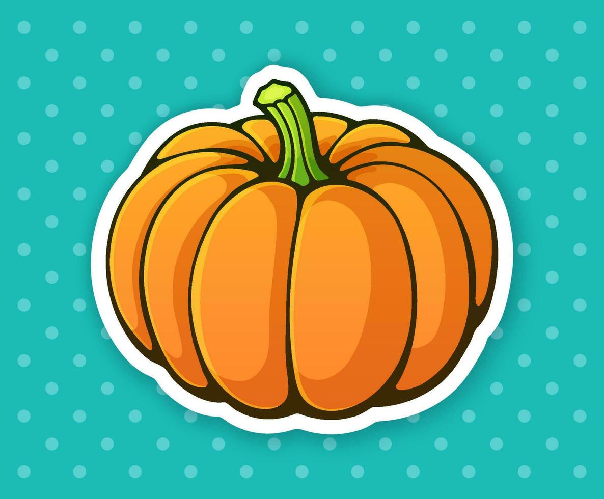 Sticker of orange pumpkin with green stem vector