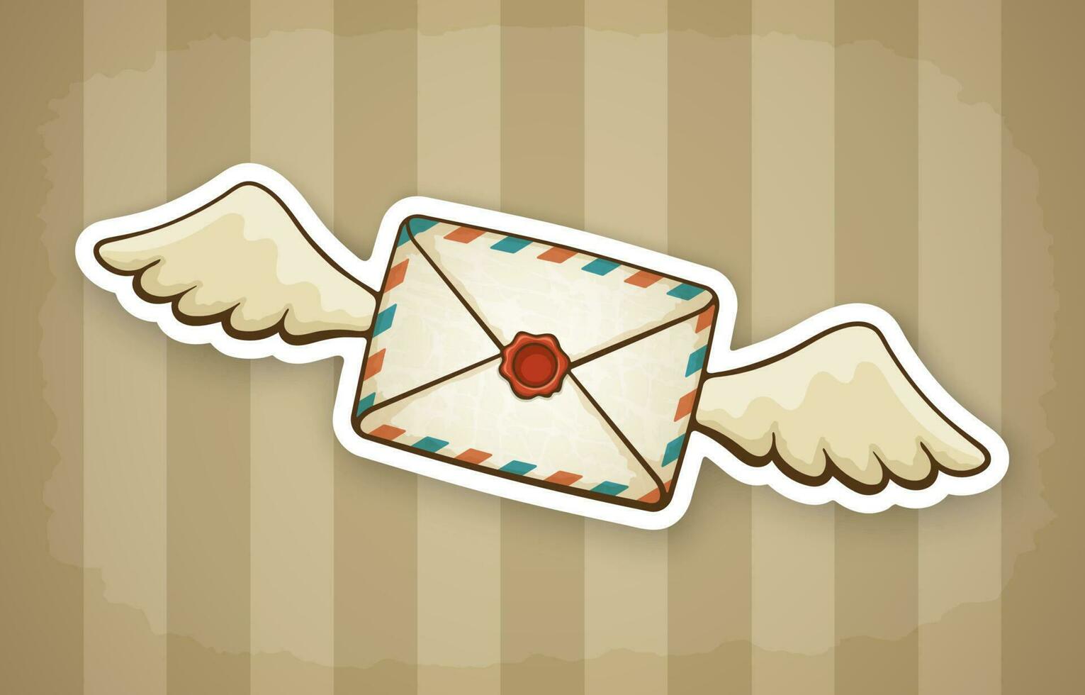 Sticker of flying closed vintage envelope with wax seal and wings vector