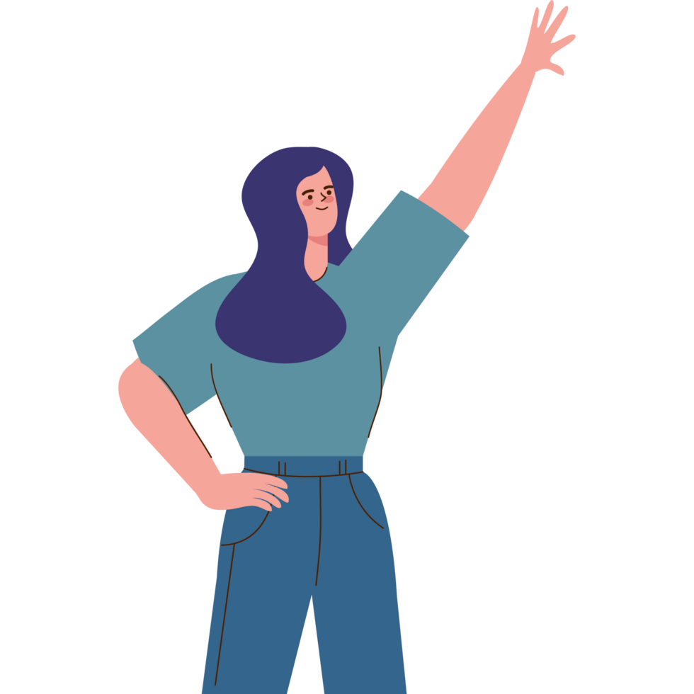 woman celebrating with hand up png