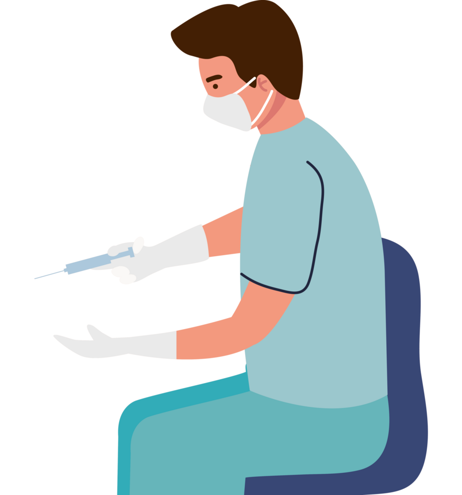 doctor seated with injection png