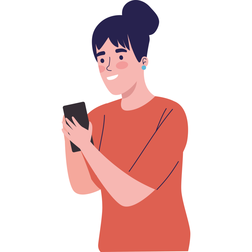 vrouw die smartphone gebruikt png