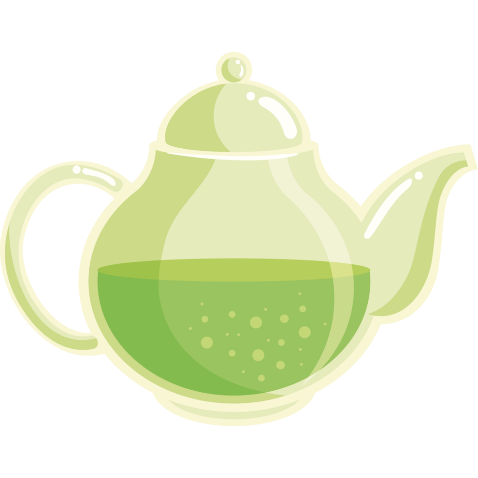 transparent teapot with green tea png