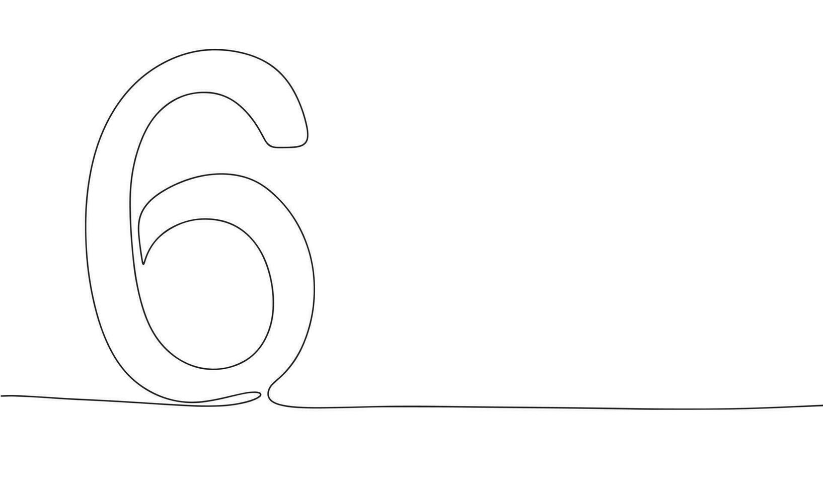 Number 6. Continuous line one drawing. Vector illustration. Simple line illustration.