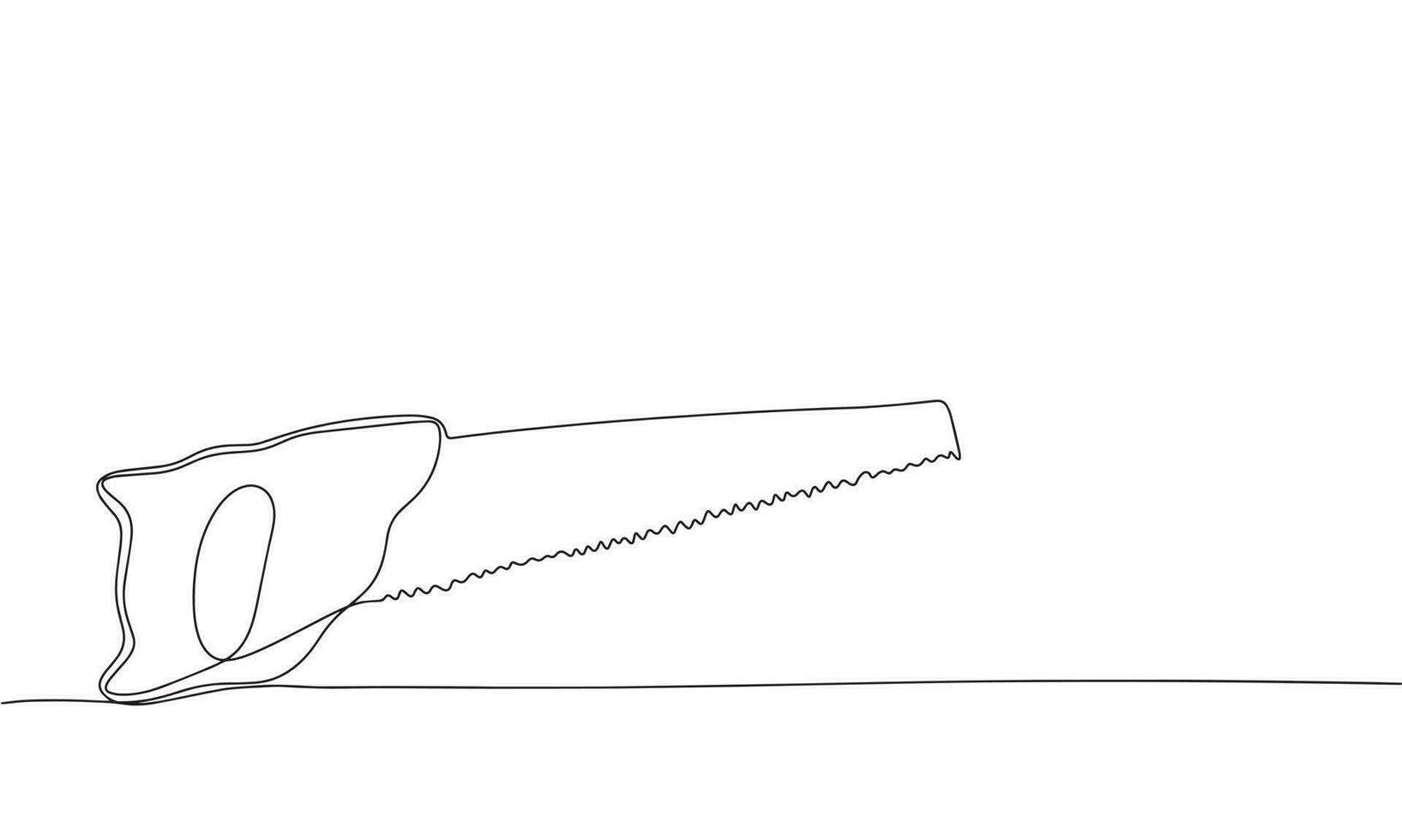 Saw tool. One line continuous saw. Line art, outline, single line silhouette. Hand drawn vector illustration.