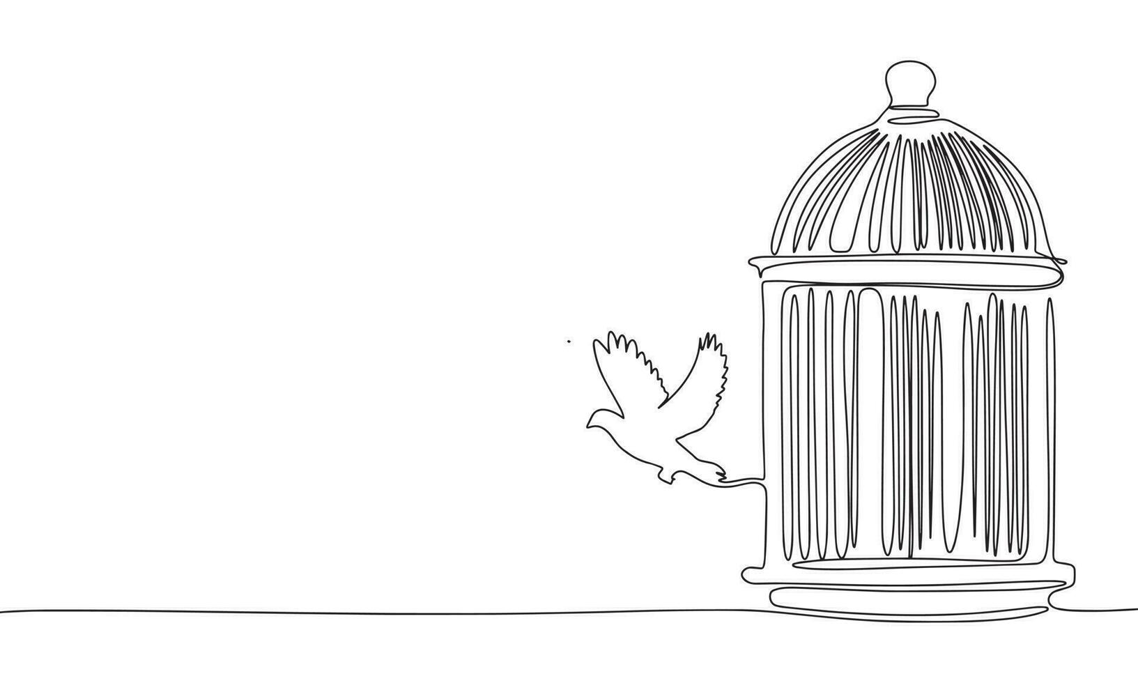 volador pájaro desde jaula continuo línea dibujo elemento aislado en blanco antecedentes para decorativo elemento. vector ilustración de animal formar y libertad en de moda contorno estilo.