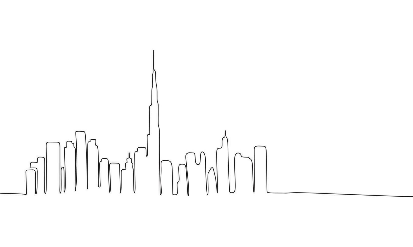 Silhouette of city, one line continuous. Line art outline vector illustration of urban