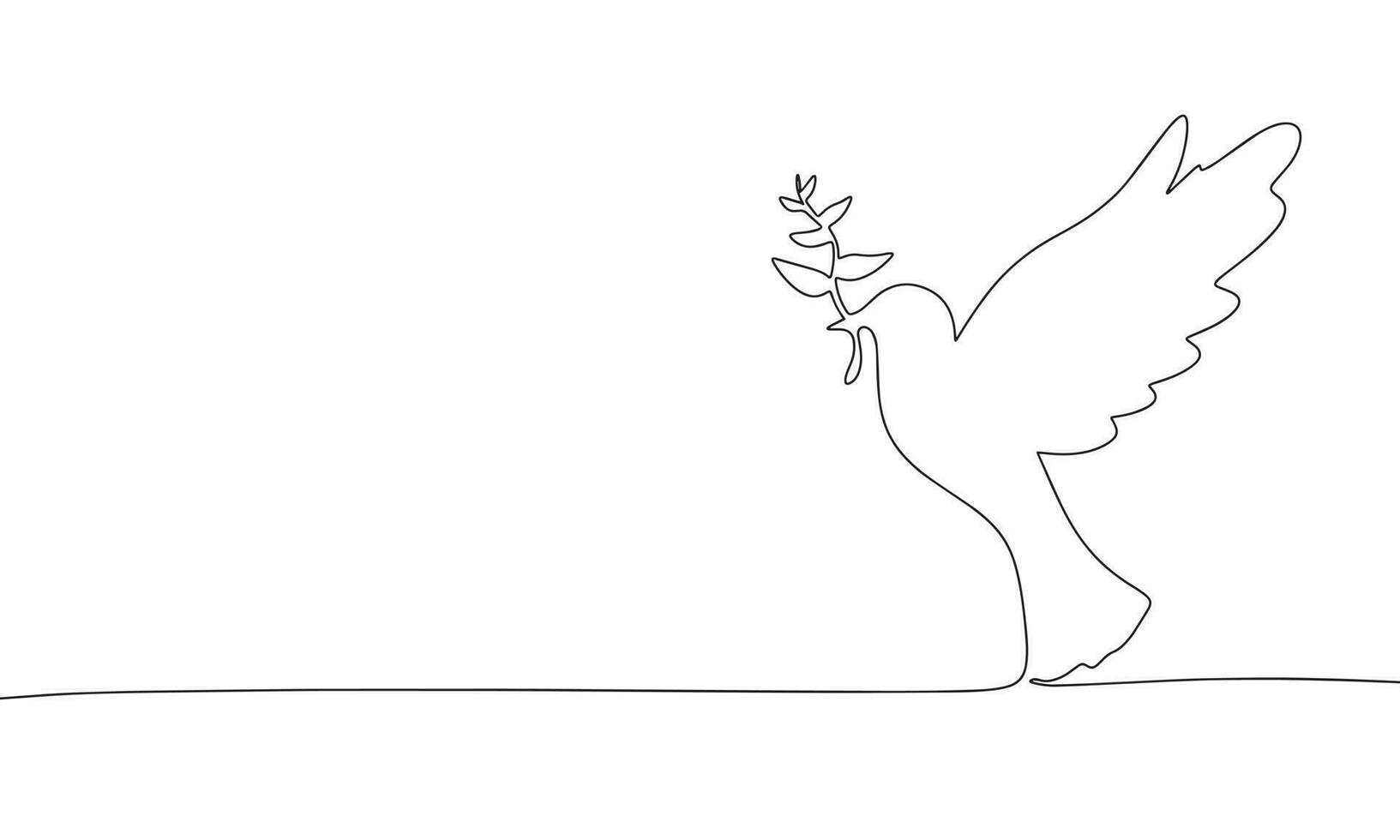 Dove of peace with branch continuous line drawing element isolated on white background for decorative element. Vector illustration of animal form in trendy outline style.