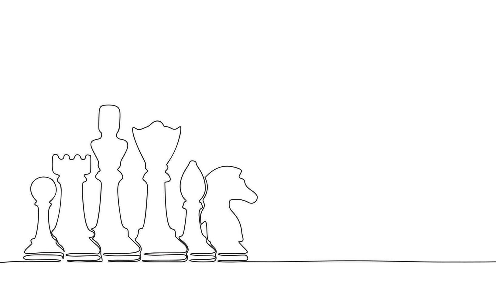 Figure of chess. One line continuous chess. Line art, outline, single line silhouette. Hand drawn vector illustration.