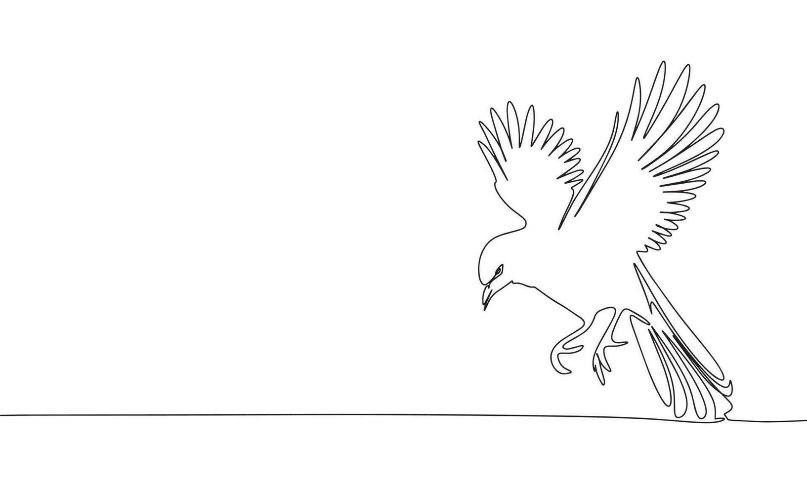 Flying bird continuous line drawing element isolated on white background for decorative element. Vector illustration of animal form in trendy outline style.