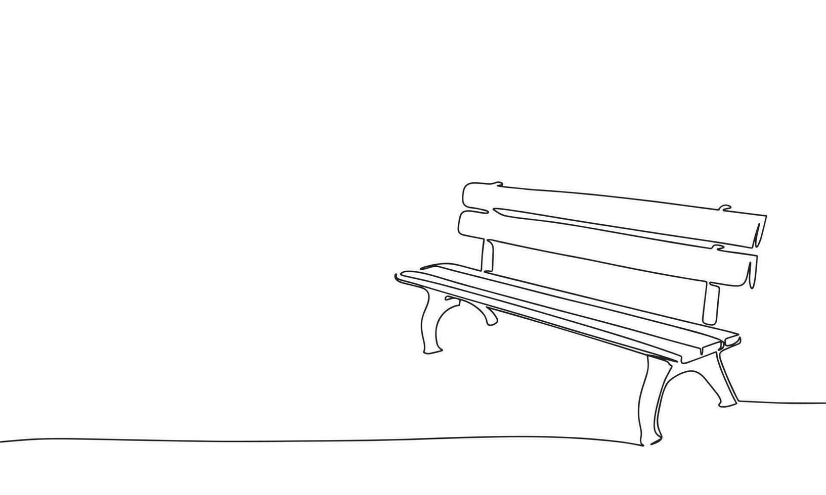 Single bench. One line continuous bench. Line art, outline, single line silhouette. Hand drawn vector illustration.