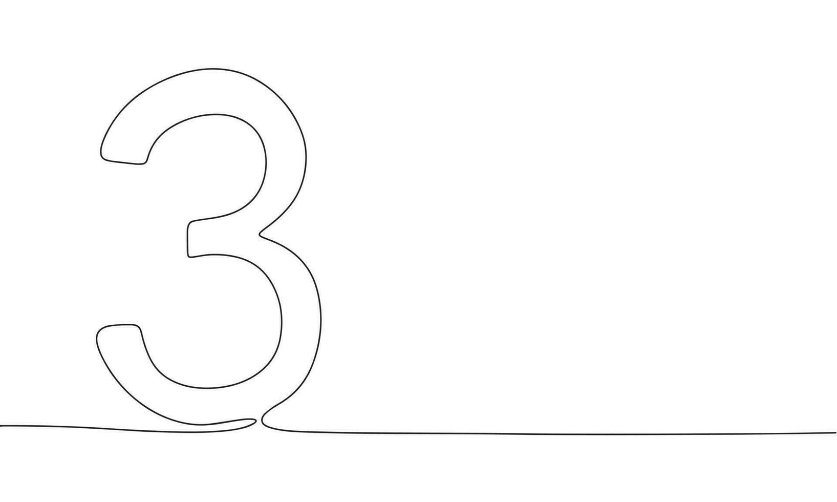 Number three. One line continuous Number 3. Line art, outline, single line silhouette. Hand drawn vector illustration.
