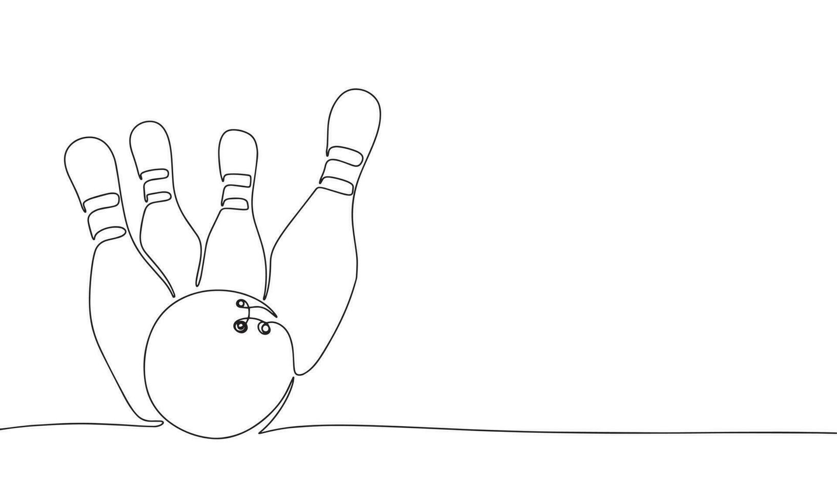 Bowling pins and ball continuous line drawing element isolated on white background for decorative element. Vector illustration of bowling sport in trendy outline style.