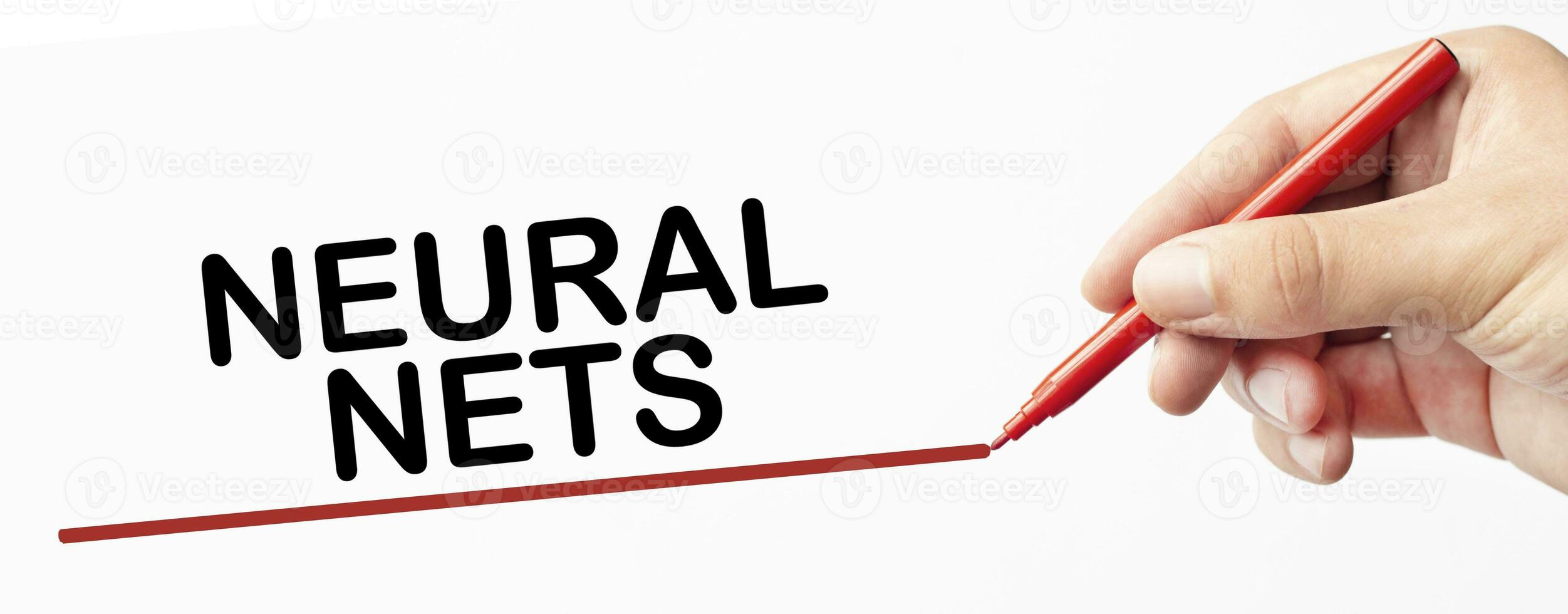 NEURAL NETS on white background and hand with red marker photo