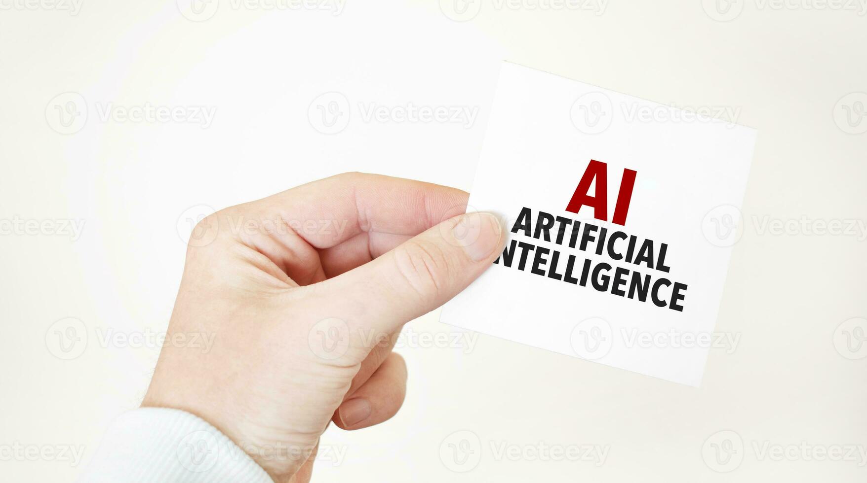 empresario participación un tarjeta con texto ai - artificial inteligencia negocio concepto foto