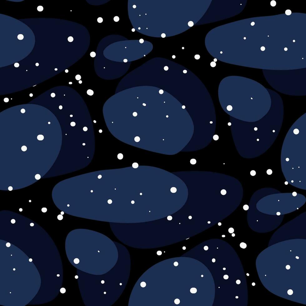 A cartoon space background pattern with black holes and stars. Infinite space with space and dark elements. Background for printing space adventures. Vector illustration. Cartoon printing on textiles