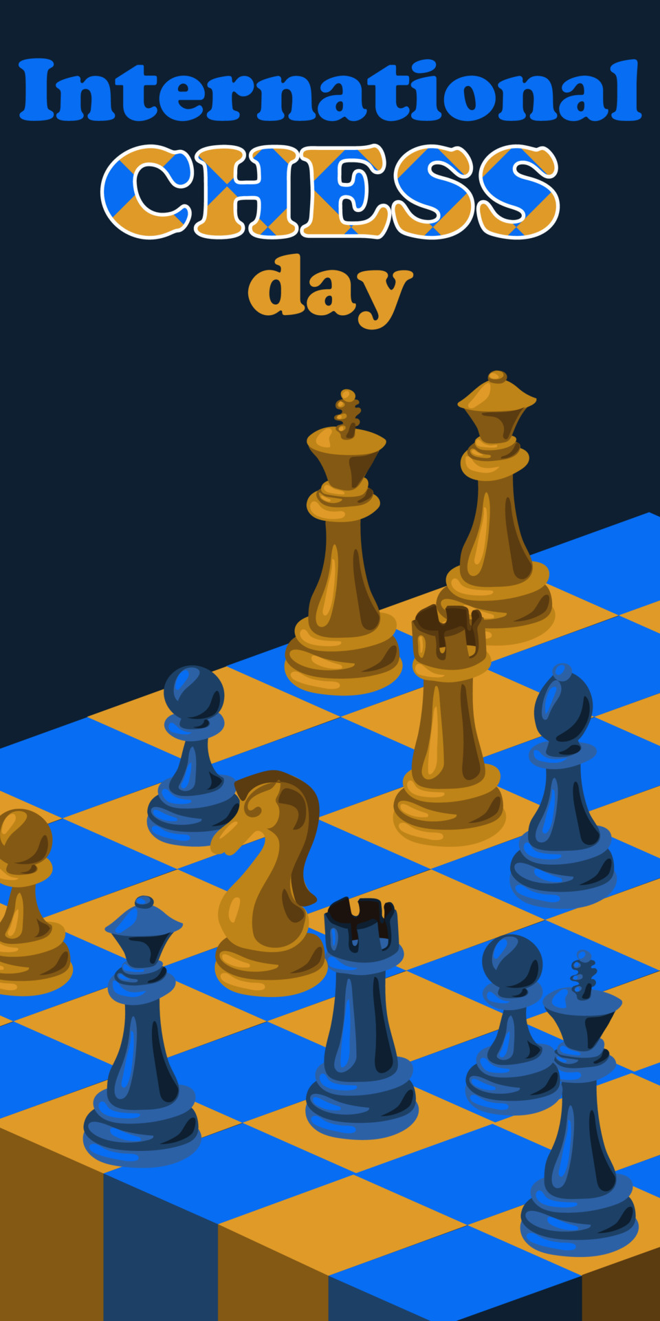 International Chess Day with a chessboard and chess pieces. A game of