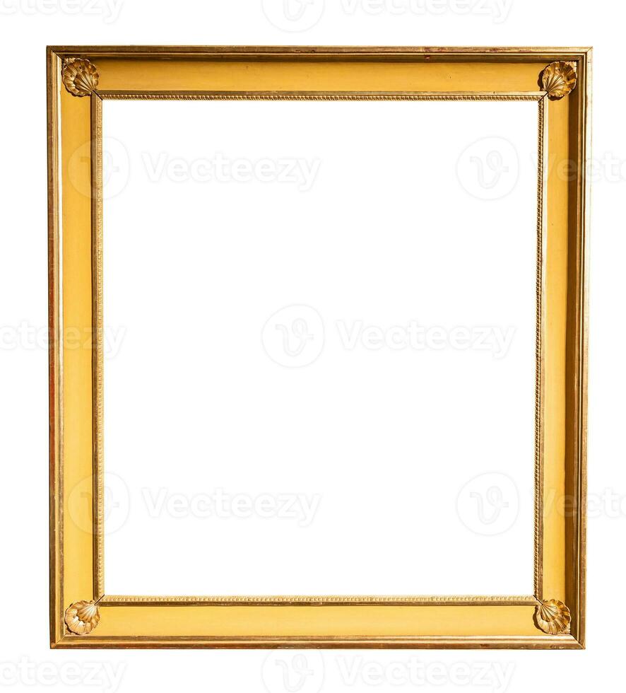 old vertical narrow rococo golden picture frame photo