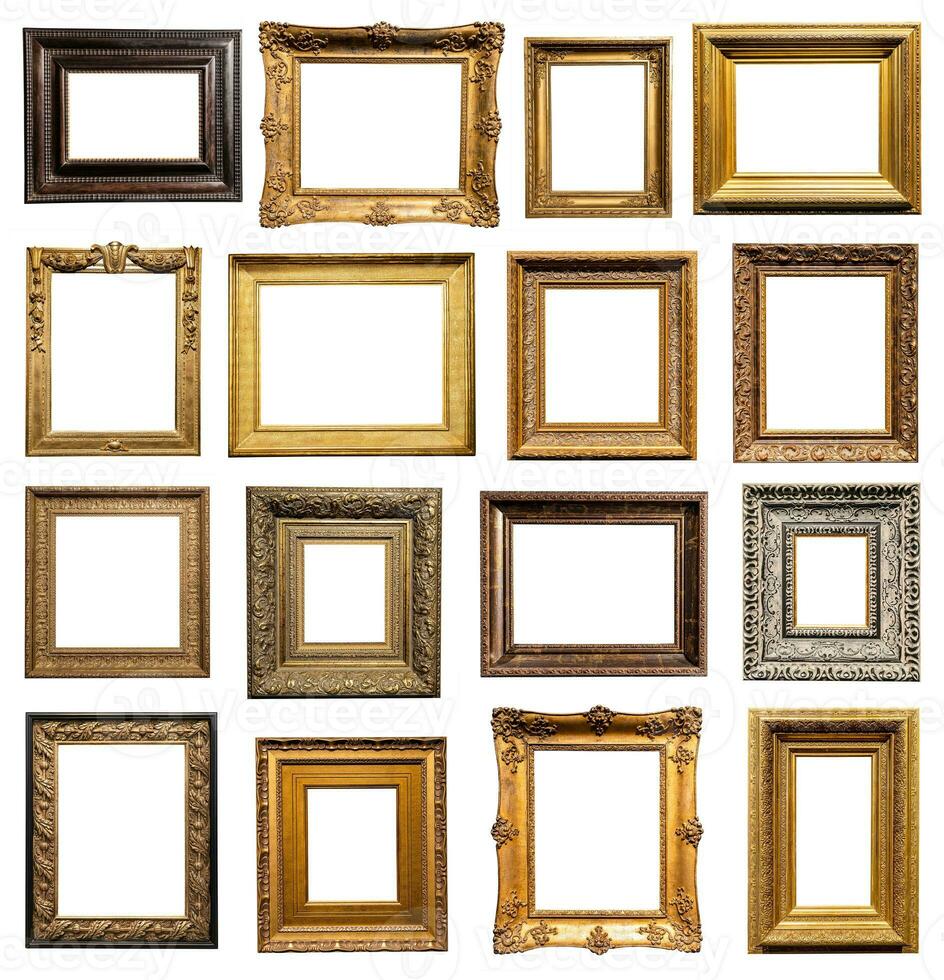 set of very wide old wood picture frames isolated photo