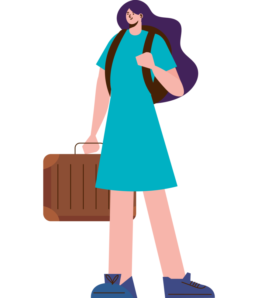 female traveler with suitcases png