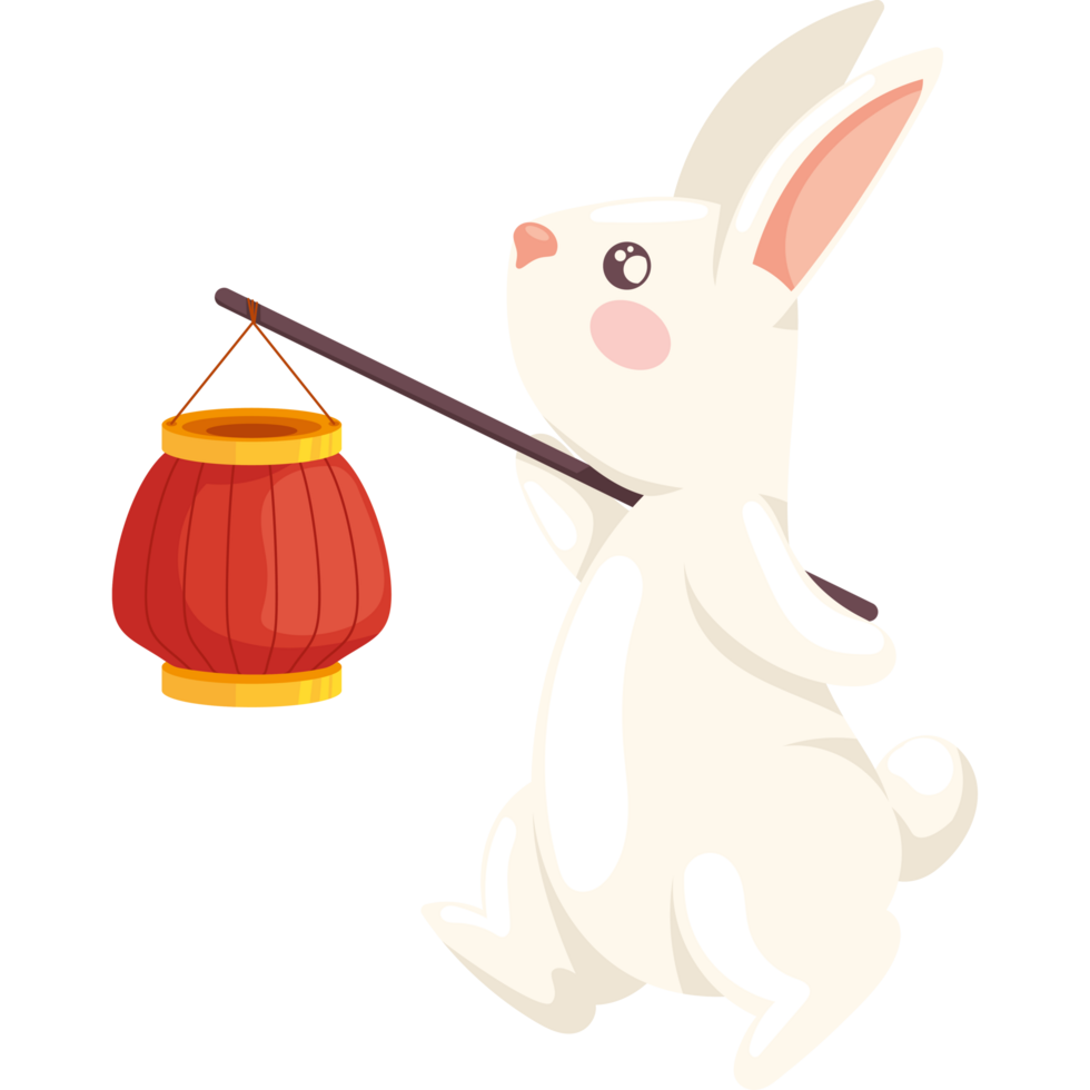 rabbit with chinese lamp png