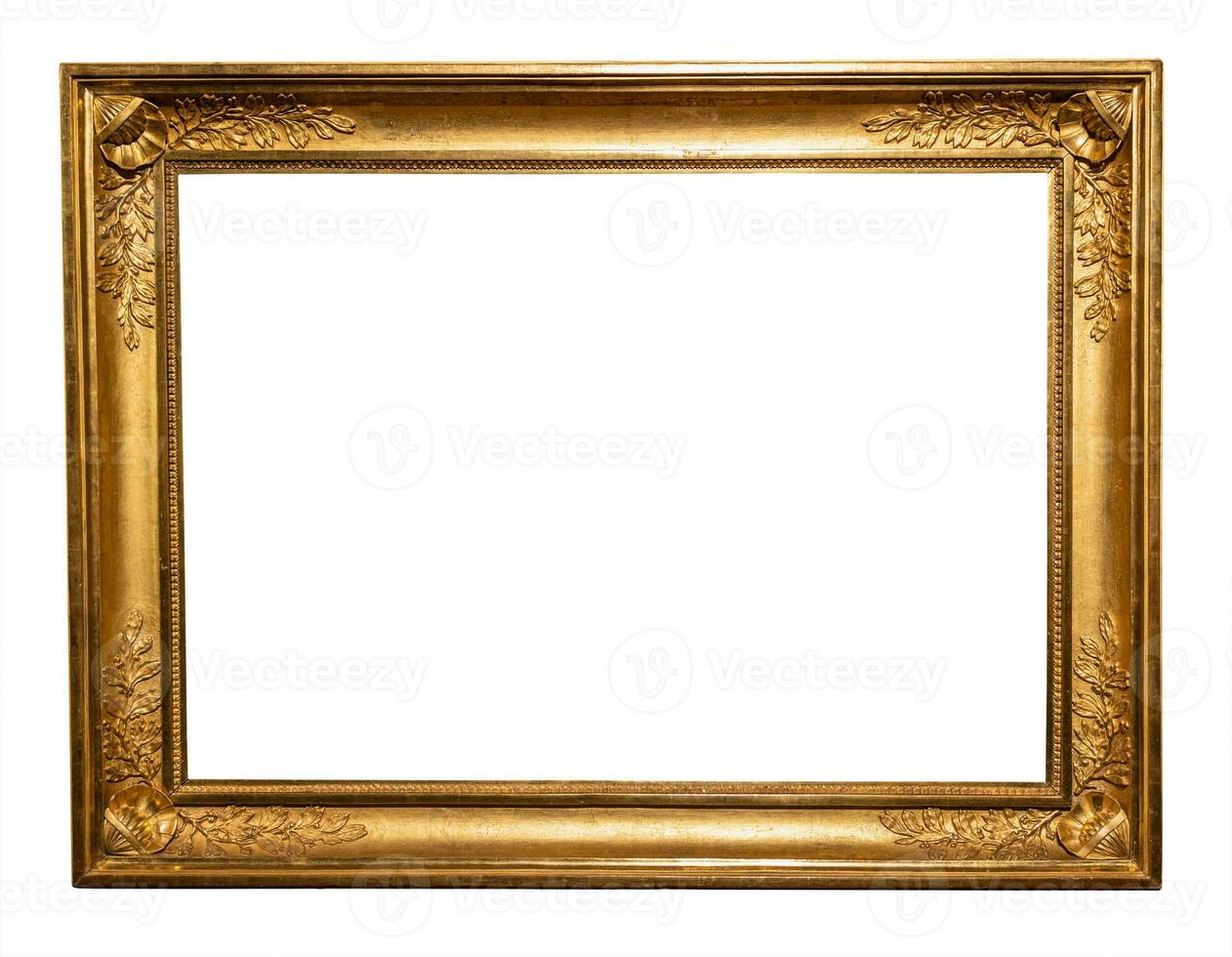 old horizontal rococo gold picture frame isolated photo