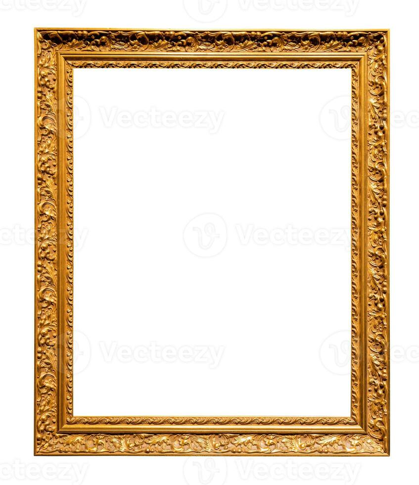 old vertical yellow wooden picture frame isolated photo