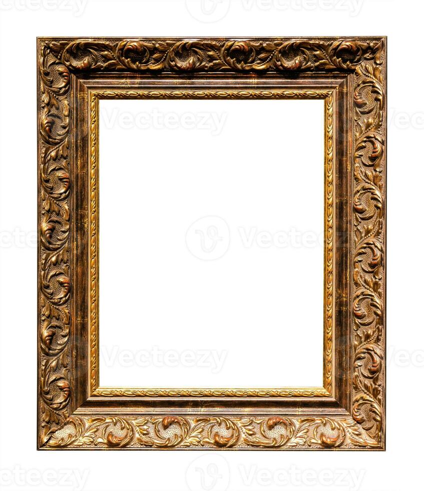 old vertical wide carved bronze wood picture frame photo