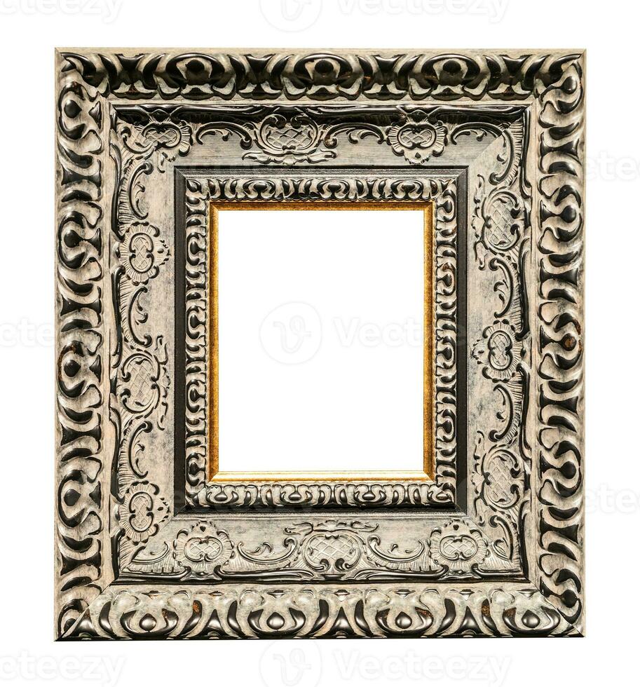 very wide carved silver picture frame isolated photo