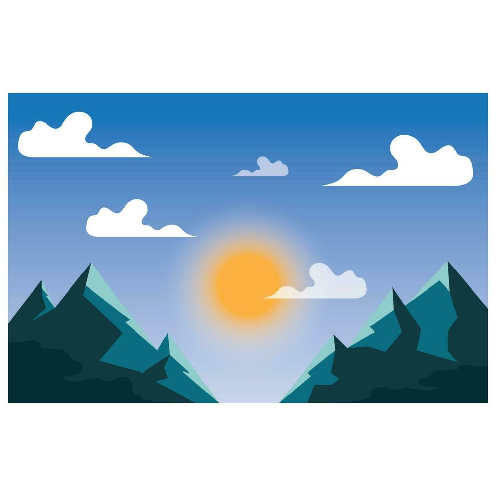 paisaje ilustración natural paisaje antecedentes con colinas, cielo, luna, nubes, sol pino lago vector