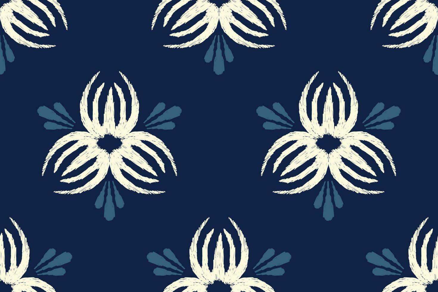 Ikat floral paisley embroidery on navy blue background.Ikat ethnic oriental seamless pattern traditional.Aztec style abstract vector illustration.design for texture,fabric,clothing,wrapping,decoration