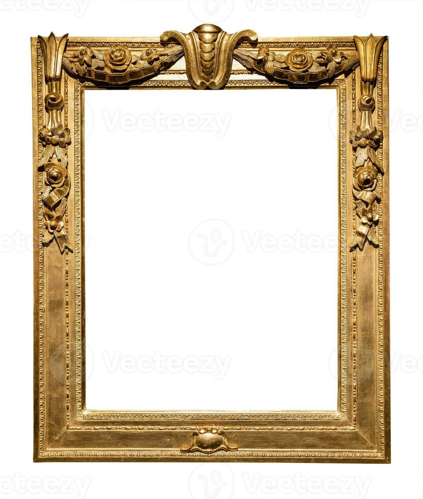 vertical ornamental gold picture frame isolated photo