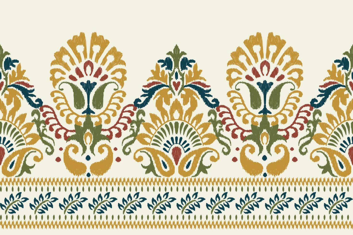 ikat floral cachemir bordado en blanco fondo.ikat étnico oriental modelo tradicional.azteca estilo resumen vector ilustración.diseño para textura,tela,ropa,envoltura,decoración,pareo,estampado