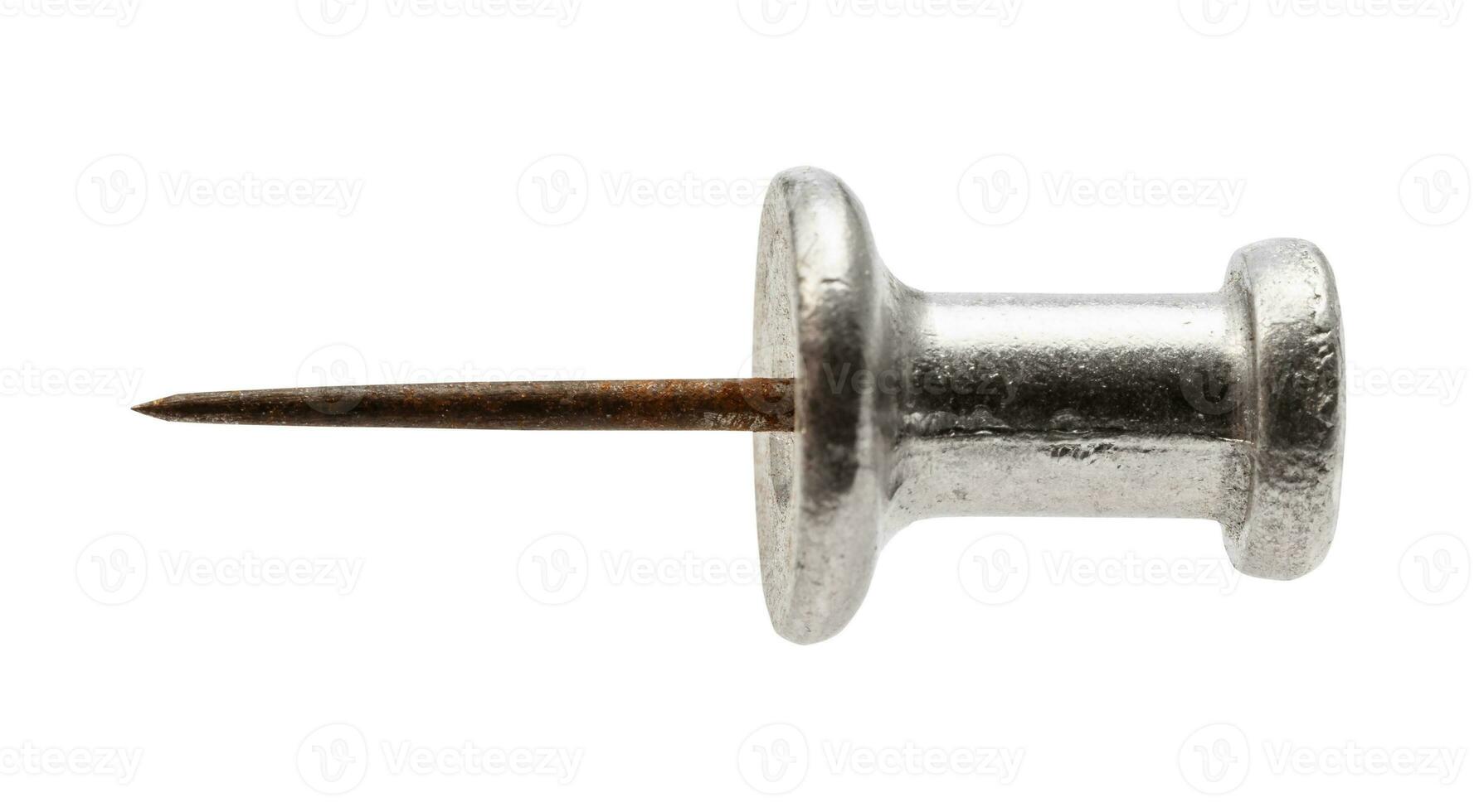 vintage steel push pin isolated on white photo