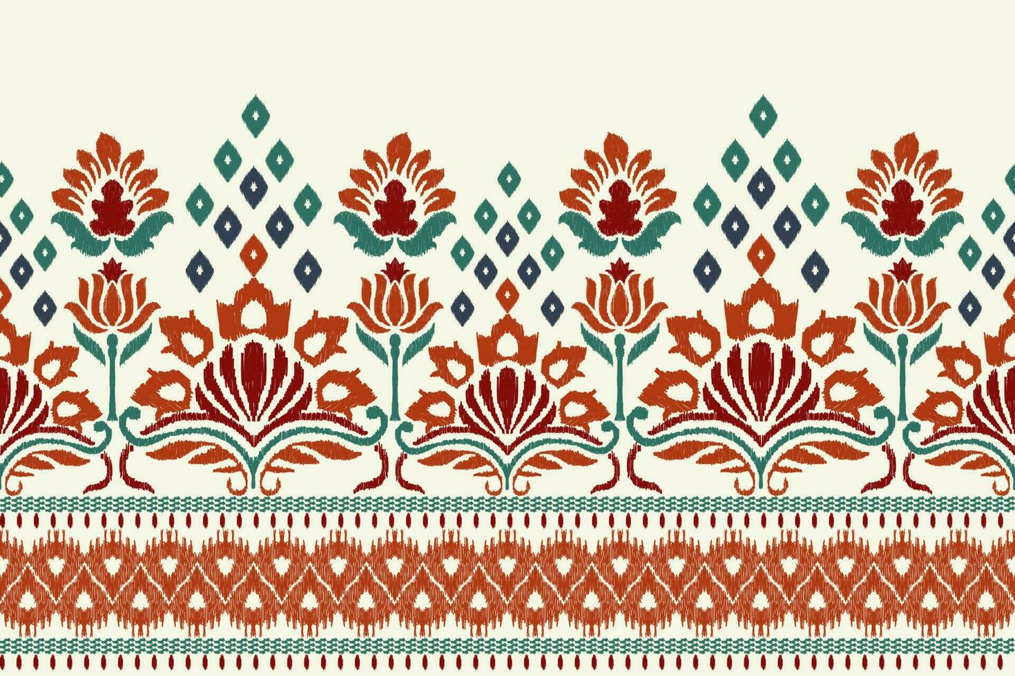 ikat floral cachemir bordado en blanco fondo.ikat étnico oriental modelo tradicional.azteca estilo resumen vector ilustración.diseño para textura,tela,ropa,envoltura,decoración,pareo,estampado
