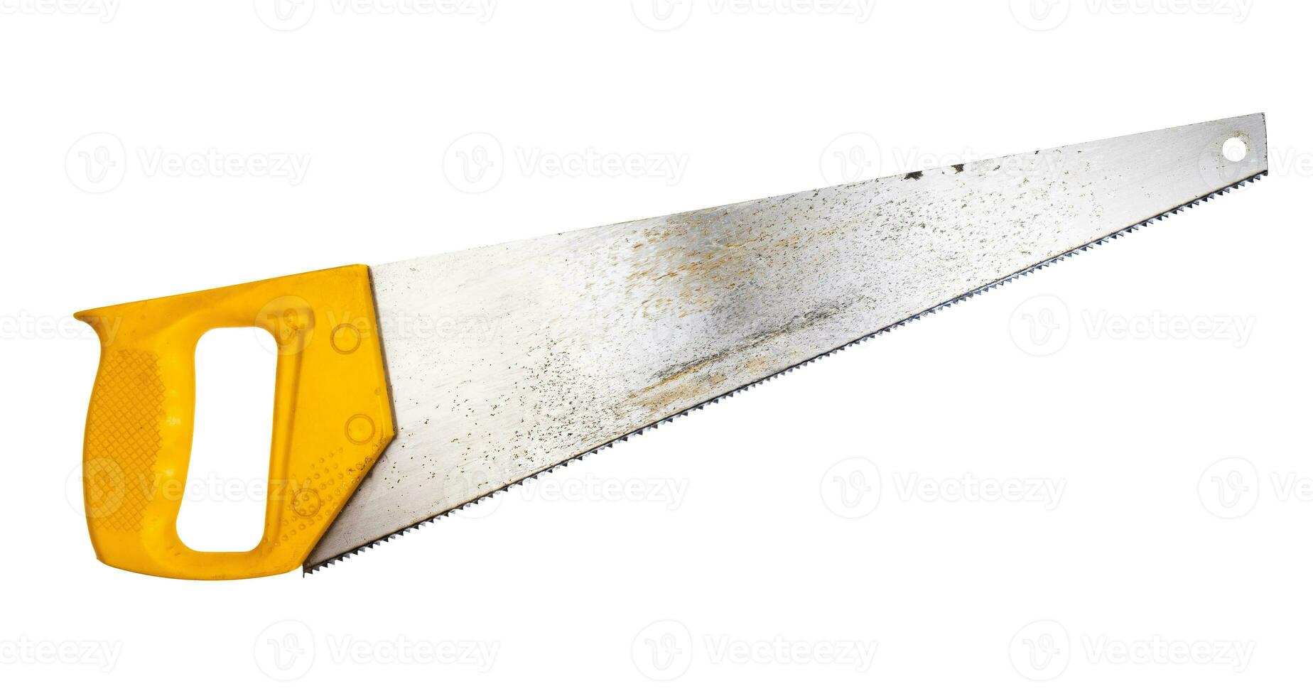 cross-cut hand saw saw with yellow plastic handle photo